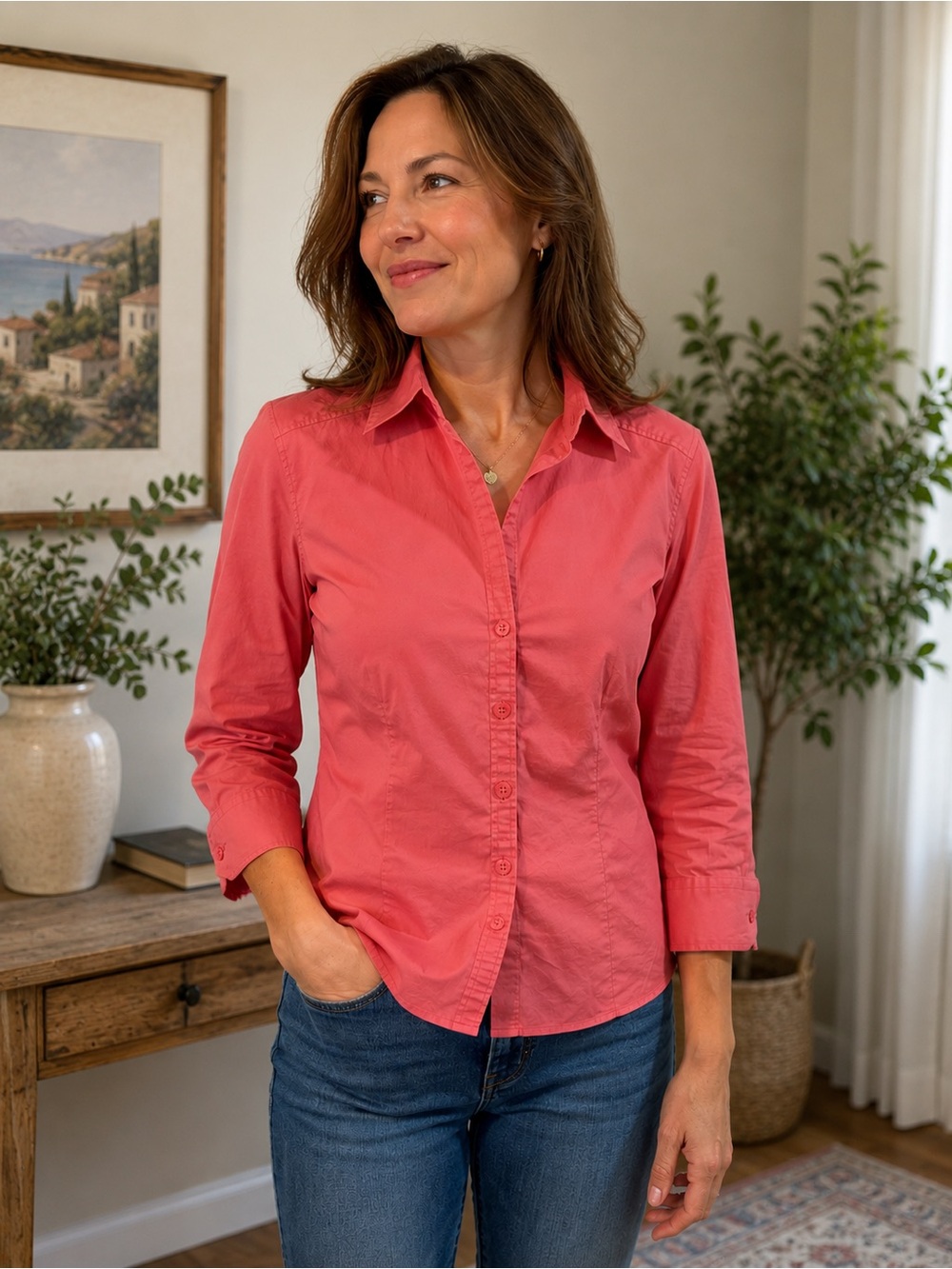 Ann Taylor Coral-Pink Button-Down Shirt